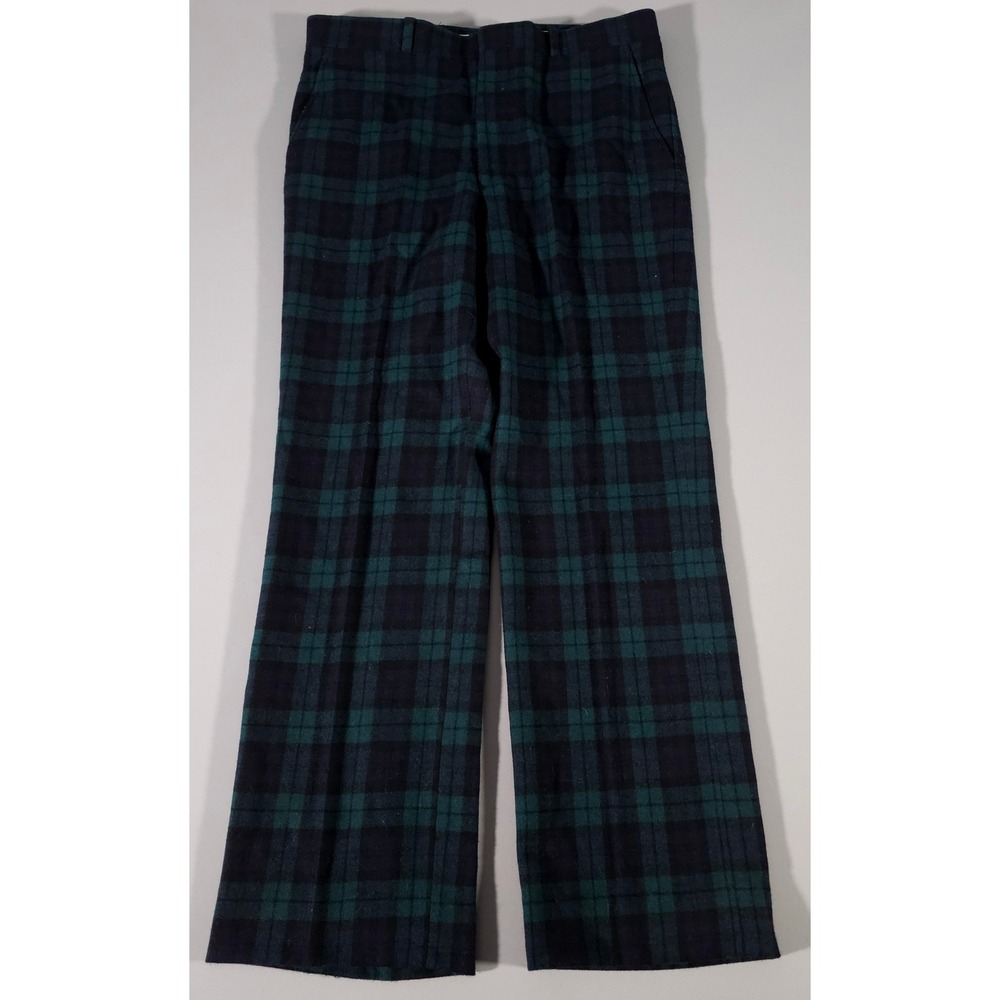 Pendleton Wool Trousers Men 35x31 Green Black Watch Plaid Vintage USA Made